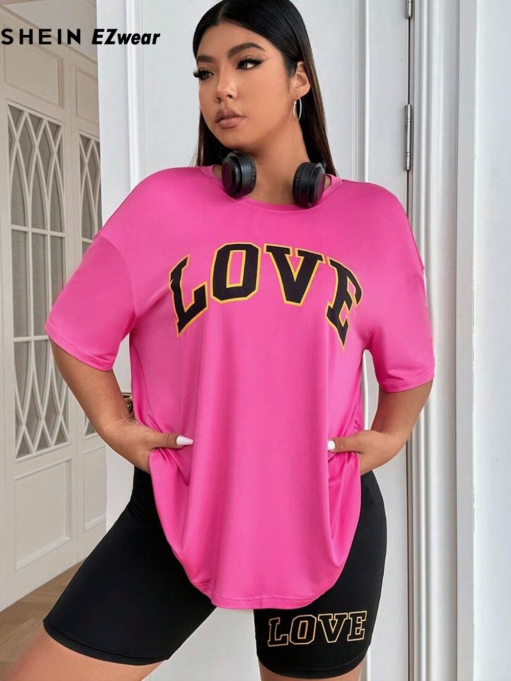 Shein Graphic Tee & Biker Shorts Set